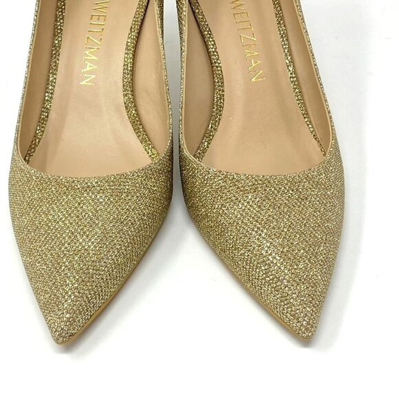 Stuart Weitzman Linsi 75 Pointed Toe Metallic Woven Pump Heels Rubber Sole NWB - Picture 4 of 13